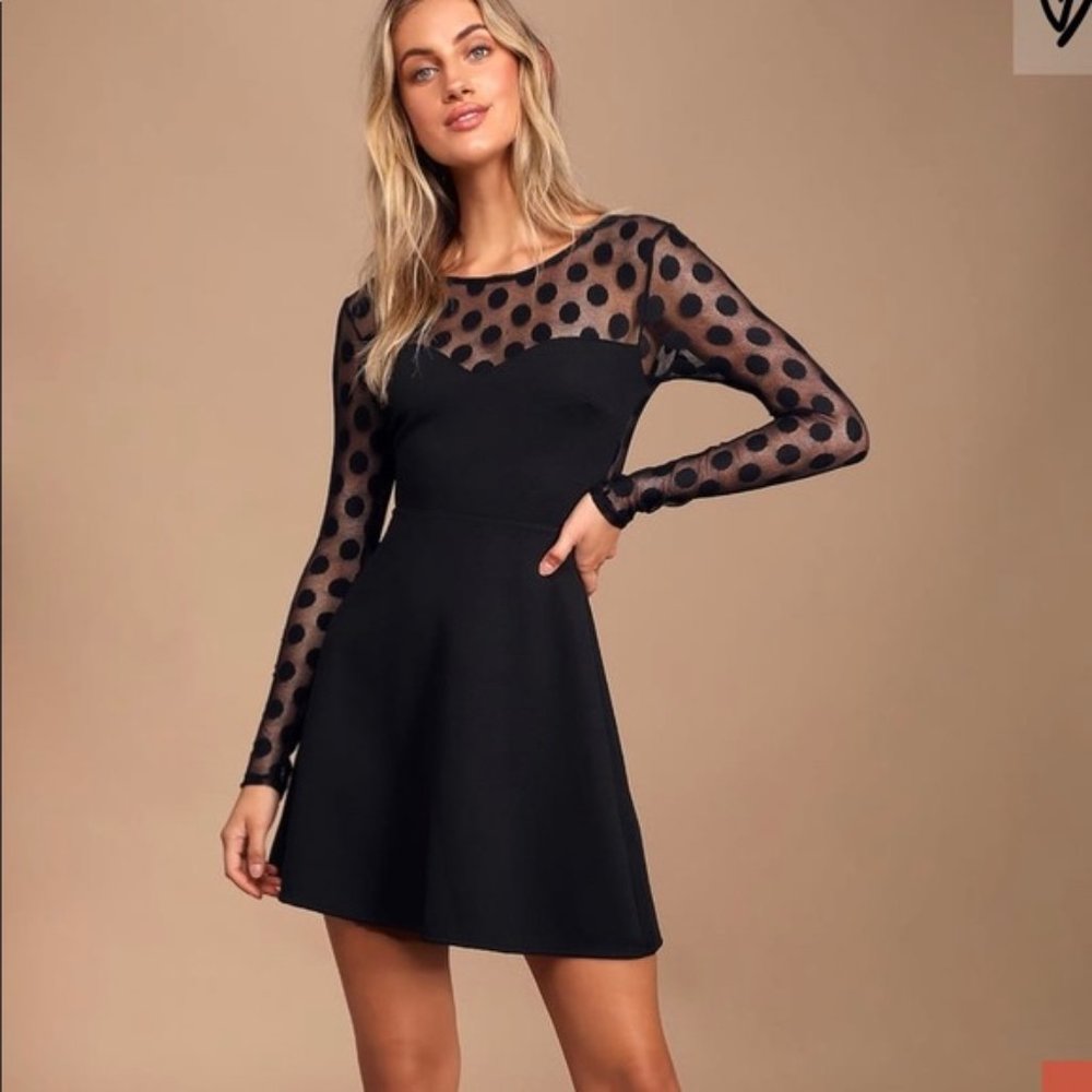 Lulus Polka Dot Mesh Long Sleeve Dress